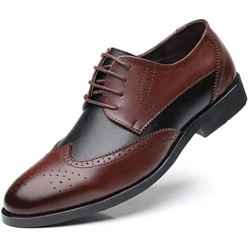 Santimon‎ Men's US 7.5 Brown Black Wingtip Lace Up Derby Pointed Toe Shoes